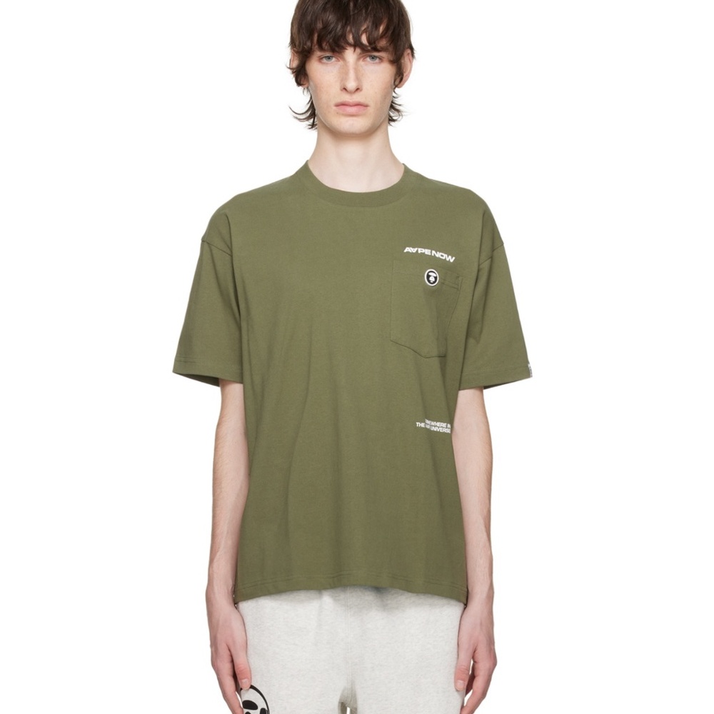 AAPE A Bathing Ape Tee T Shirt Mens M Olive Streetwear Logo Graphic Minimalist